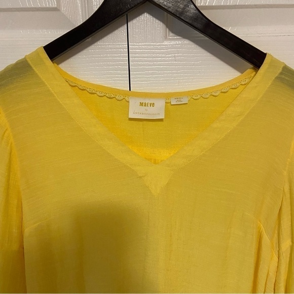 Anthropologie Maeve Verona Yellow Tie Sleeve Rayon Blouse Tunic Top - Picture 5 of 9